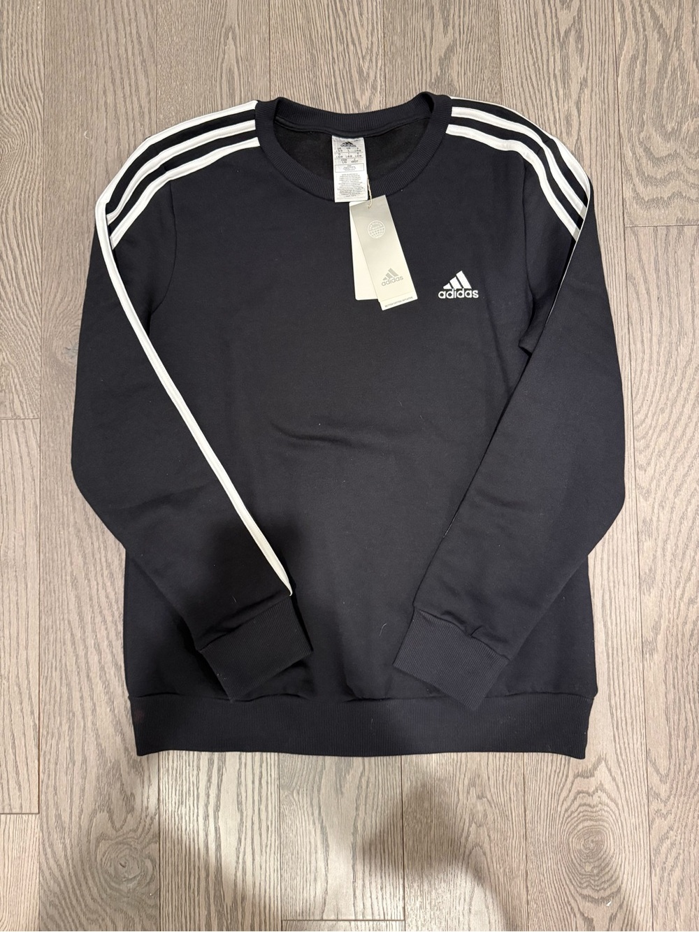 Adidas Essentials 3-Stripes Crewneck Sweatshirt Black White Women’s Large NWT